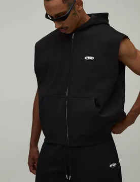 Men's Oversized Sleeveless Zip Through Hoodie Black Size Small Black S - boohooMAN - FashionsVida