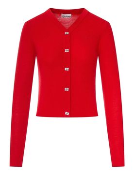 Cardigan In Lana Con Logo Ricamato