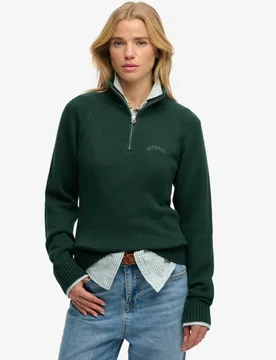 Superdry Damen Essential Strickpullover mit Reißverschluss Green - Größe: 40 - 74.99 - FashionsVida