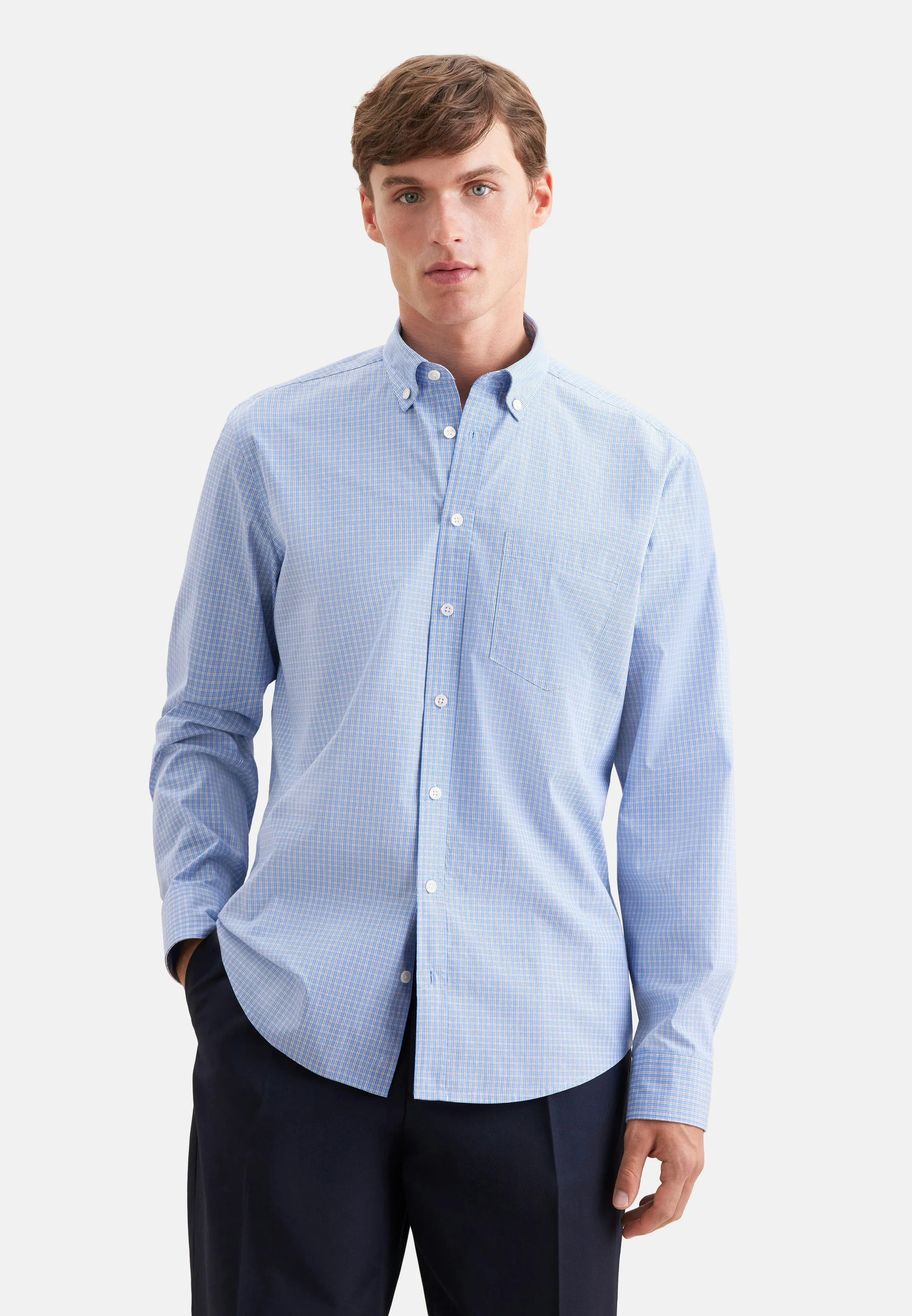 Regular Casual Hemd Karo Blau 45 - Seidensticker - FashionsVida