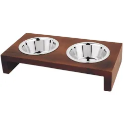 Fred & Rita - Comedero doble Fred & Rita para perros y gatos banco madera