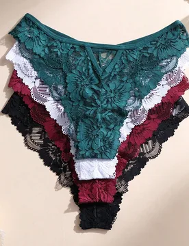 Paquetes de Tanga G-String Sexy de Cintura Baja Sin Costuras con Encaje Floral Ropa Interior Suave y Cómoda para Yoga, Uso Diario, Bragas Hipster Cal - Shein - FashionsVida