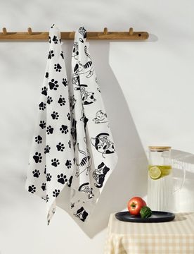 Set di strofinacci da cucina con motivo gatti 2 pack - bianco