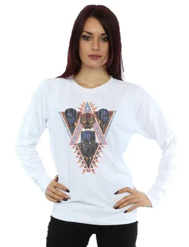 Women's Black Panther Tribal Heads Sweatshirt in White Size: Medium - White - Size: M - Marvel - FashionsVida