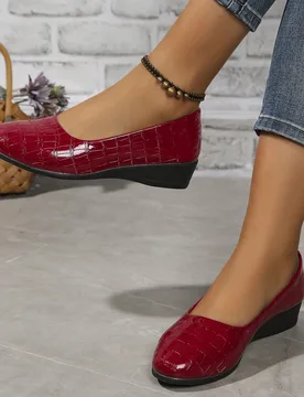 Zapatos de cuña elegantes con relieve de cocodrilo para mujer, adecuados para uso casual, entretenimiento, moda, vacaciones y uso diario - Shein - FashionsVida