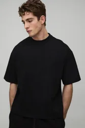 Herren Übergroßes Schweres Verlängerter Ausschnitt Kastenförmiges T-Shirt Black Größe XL