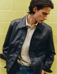 Faux Leather Chore Jacket Black male
