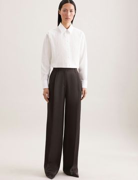 Satinierte Bundfaltenhose aus Leinen Mix Braun 34