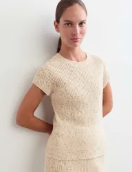 Lambswool Blend Ribbed Knitted Top Ivory Mix female