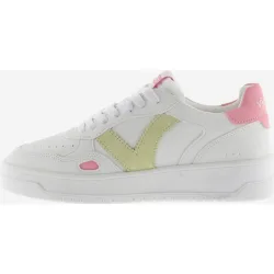 Zapatillas deportivas de mujer con piezas flúor en contraste