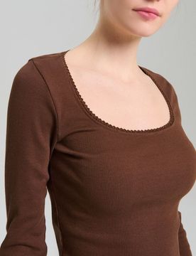 Blusa di cotone a maniche lunghe - marrone