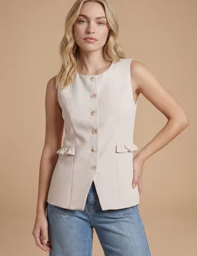 Women's Frill Pocket Detail Button Up Waistcoat in Stone Size: 18 - Stone - Size: 18 - Dorothy perkins - FashionsVida