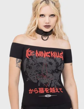 Gothic T-Shirt - Your Worst Nightmare Bardot Top - L bis 4XL - für Damen - Größe XXL - schwarz/rot - Frauen - female - Ice Nine Kills by Killstar - FashionsVida