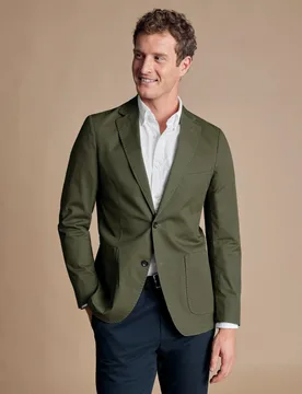 Slim Fit Cotton Rich Stretch Jacket Olive male - Charles Tyrwhitt - FashionsVida