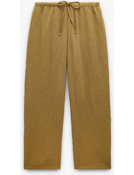 Pantalones rectos de mujer 100% algodón con cordón ajustable en liso - Parfois - FashionsVida