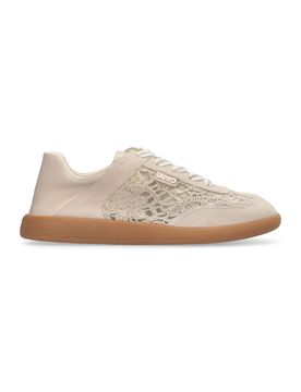 Sneakers Donna Connor 03 in Suede con Ricamo Macrame e Suola in Gomma Beige