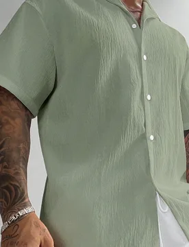 Camisa de manga corta de lino estilo retro para hombre GloMan, camisa casual suelta y cómoda para la playa, adecuada para vacaciones de verano, regal - Shein - FashionsVida