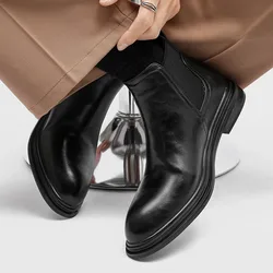 Size 38-48 Classic Men Business Chelsea Boots Black Brown Men Casual Trendy Versatile Brand Boots British High-top Boots