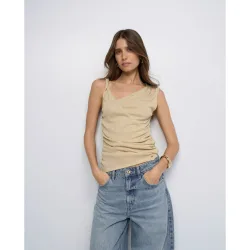 Top asimétrico con lúrex de mujer