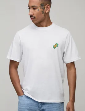 Herren Normal Geschnittenes T-Shirt Mit Papaya-Stickerei White Größe Large - boohooMAN - FashionsVida