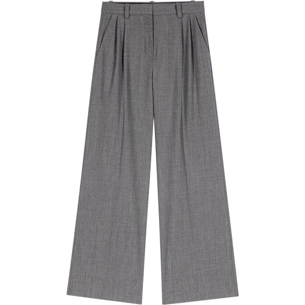 Pantalones anchos de mujer con lana virgen y pliegues - Maje - FashionsVida