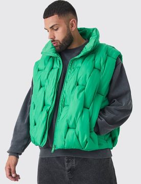 Herren Plus Boxy Fit Handgewebte Gepolsterte Weste In Grün Green Größe 3XL