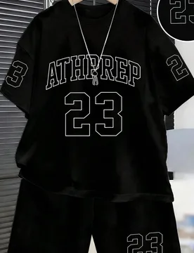 Conjunto de camiseta de manga corta con estampado numérico y pantalón de chándal para niños, ropa deportiva casual y holgada para adolescentes y n - Shein - FashionsVida