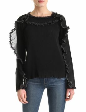 Maglia maniche lunghe con volant nera
