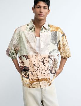 Camisa patch oriental, Hombre, Algodon, Blanco, S