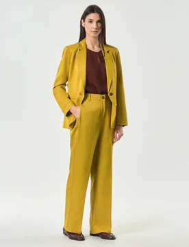 Pantalone senape dal taglio sartoriale in misto rayon viscosa e lino - Wu'Side - FashionsVida