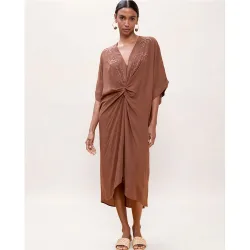 Vestido midi de lino anudado