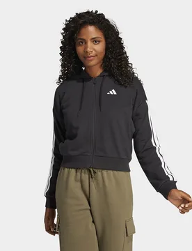 Womens Felpa Con Cappuccio Essentials 3-stripes French Terry Full-zip - Nero, nero nero Donna taglia M - Adidas - FashionsVida