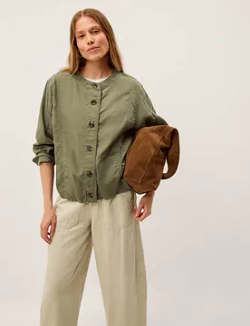 Collarless Bomber Jacket with Linen Khaki female - Monsoon - FashionsVida