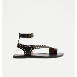 Sandalias plana mujer de piel con tachas
