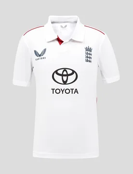 England Cricket Junior 26/27 Test Replica Shirt BRILLIANT WHITE JXL Unisex - Castore - FashionsVida