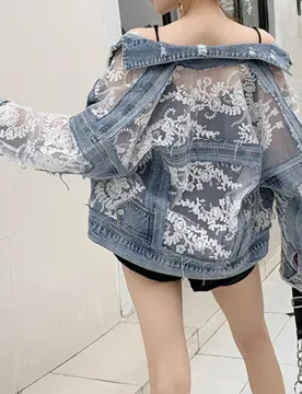Cotton Denim Coat Women Lace Spring Autumn Ropa Cardigan Jeans Maxi Punk Gothic Bomber Jacket Windbreaker Y2k Jackets Korean - Aliexpress - FashionsVida