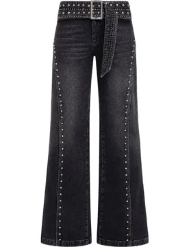 Pantalón recto vaquero de tiro medio-bajo con remaches y pernera ancha de mujer - The-Are - FashionsVida