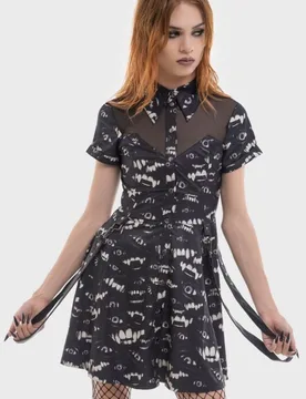 Gothic Kurzes Kleid - The Lost Boys - Hex-Cellent Mini Dress - XS bis XL - für Damen - Größe XL - schwarz/weiß - Frauen - female - Killstar - FashionsVida