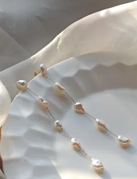 New Trendy Light Luxury White Natural Pearl Long Earrings Irregular Tassel Sweeping Shoulder Earrings Statement Studs Earrings - Aliexpress - FashionsVida