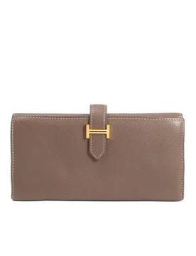 Etoupe Bearn Wallet With Gold Hardware - Hermes - FashionsVida