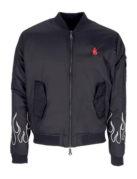Giubbotto Bomber Uomo Embroidered Flames Bomber Black/white - VISION OF SUPER - FashionsVida
