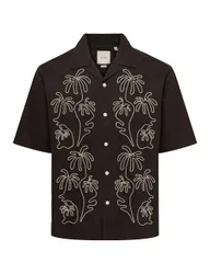 Relaxed Fit Pure Cotton Embroidered Shirt Brown male