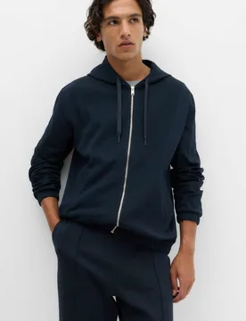 Ultimate Cotton Rich Zip Up Hoodie Navy male - M&S - FashionsVida