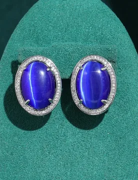 Vintage Jewelry Blue Natural Stone Cat's Eye Elliptical Earrings Green Agate Rhinestone For Woman Wedding Summer Accessories - Aliexpress - FashionsVida