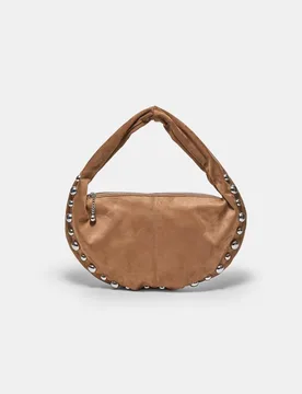 Schultertasche mit Nieten in Wildlederoptik Beige OS - Stradivarius - FashionsVida