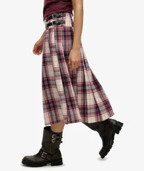 Superdry Damen Karierter Plissee-midirock Red - Größe: 36