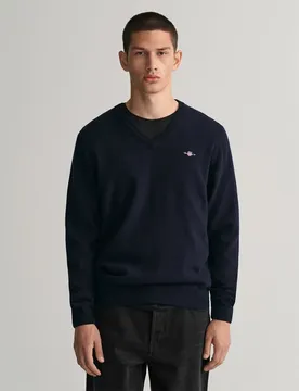 Pull à Col En V Superfine Lambswool Marine S
