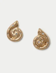 Crystal Detail Shell Stud Earring Gold female