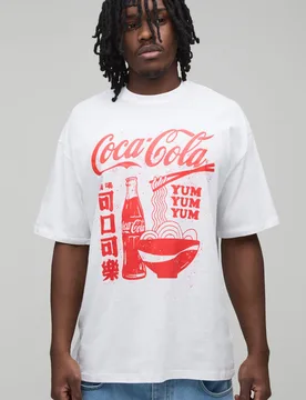 Herren Tall Oversized Coca-Cola Lizenz Bedrucktes T-Shirt White Größe Medium - boohooMAN - FashionsVida
