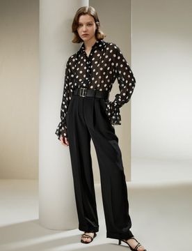 Camicie Seta Donna Motivo A Pois, Manica A Trombetta Tessuto Georgette Per Molte Occasioni XS